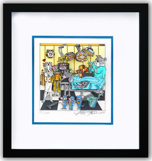 Charles Fazzino- 3D Construction Silkscreen Serigraph "Tom & Jerry's Surgical CATastrophe (Blue)"