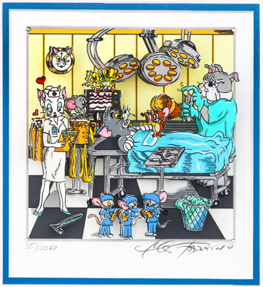 Charles Fazzino- 3D Construction Silkscreen Serigraph "Tom & Jerry's Surgical CATastrophe (Blue)"