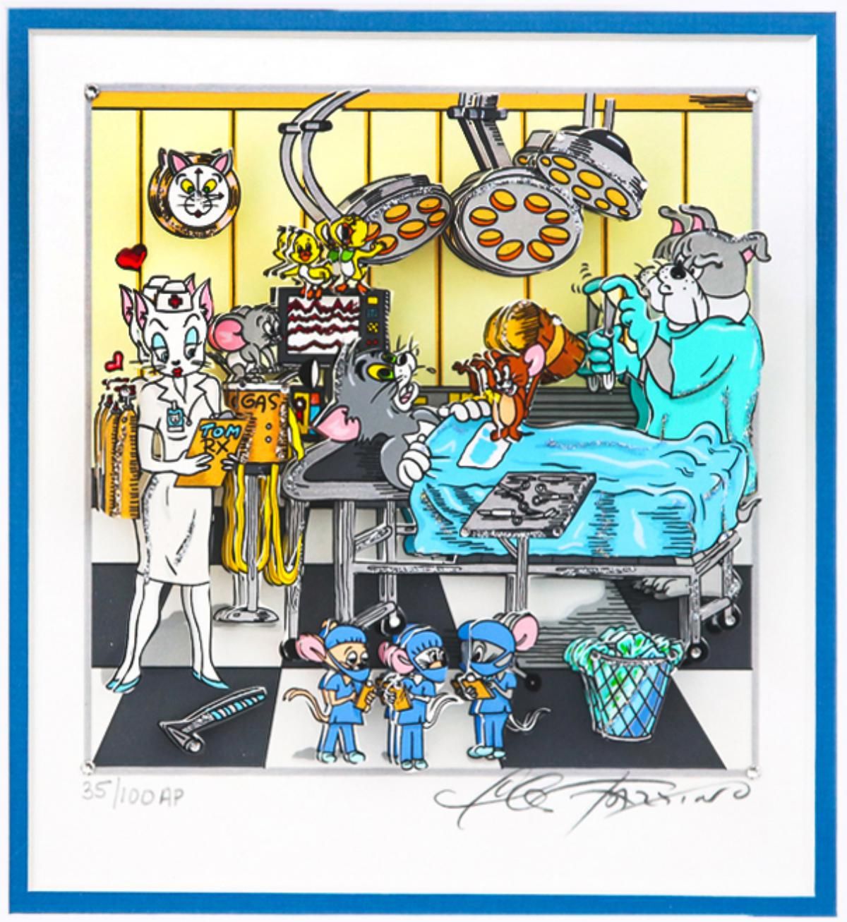 Charles Fazzino- 3D Construction Silkscreen Serigraph "Tom & Jerry's Surgical CATastrophe (Blue)"