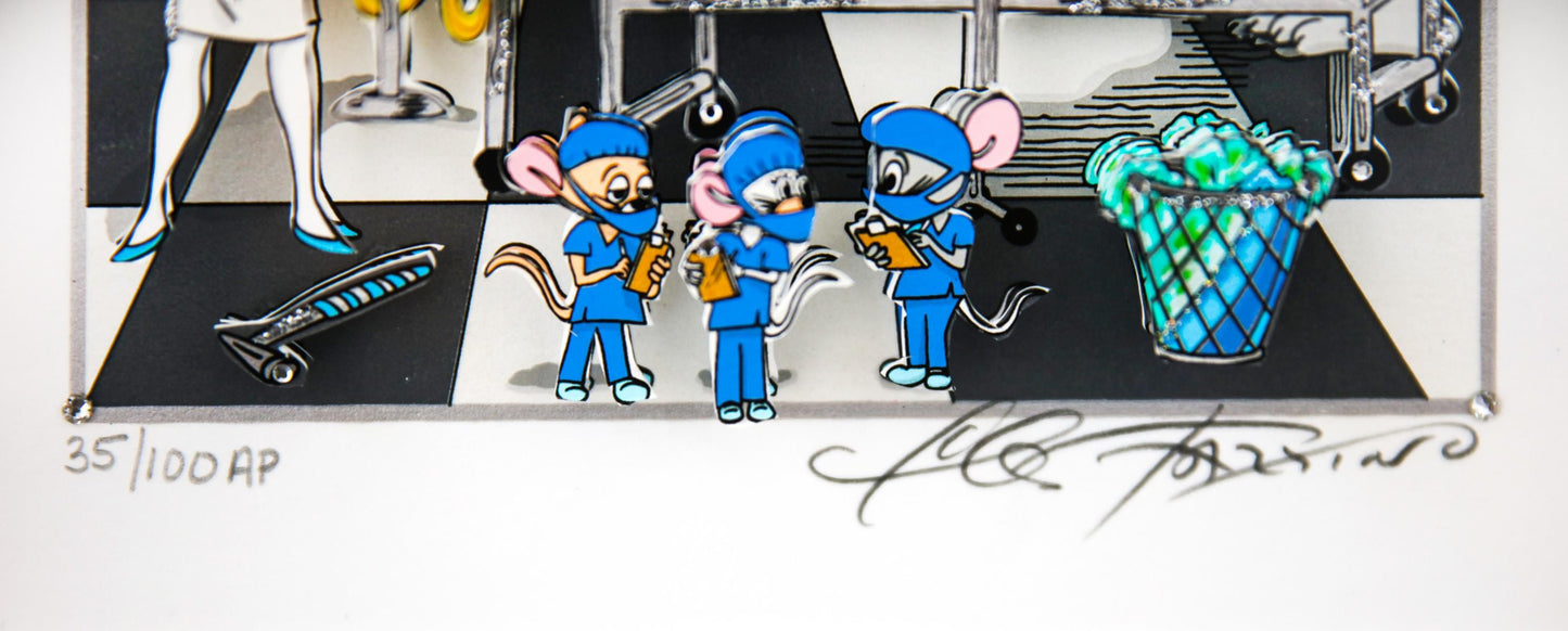 Charles Fazzino- 3D Construction Silkscreen Serigraph "Tom & Jerry's Surgical CATastrophe (Blue)"