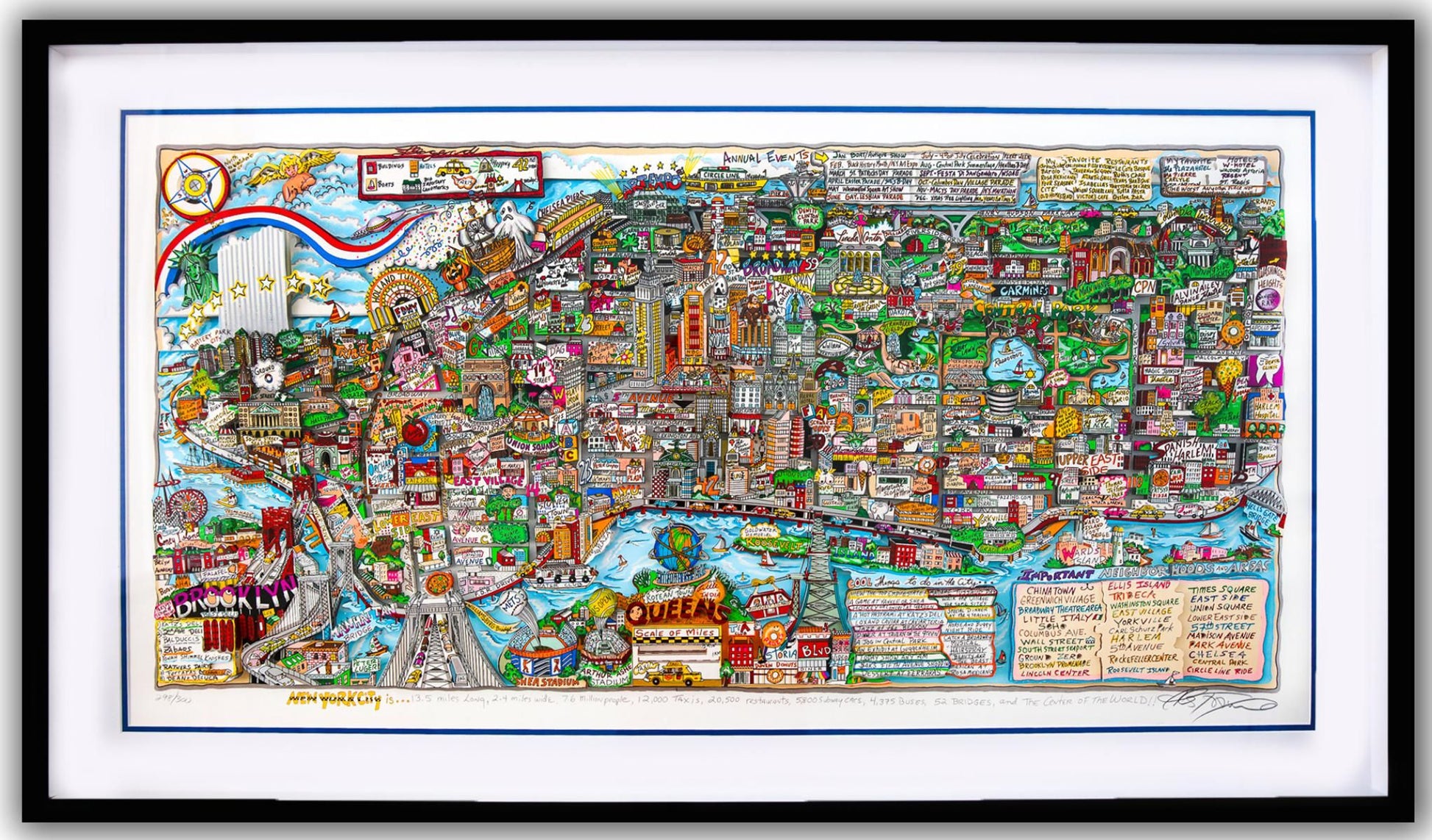 Charles Fazzino- 3D Construction Silkscreen Serigraph "NEW YORK IS, (Black)"