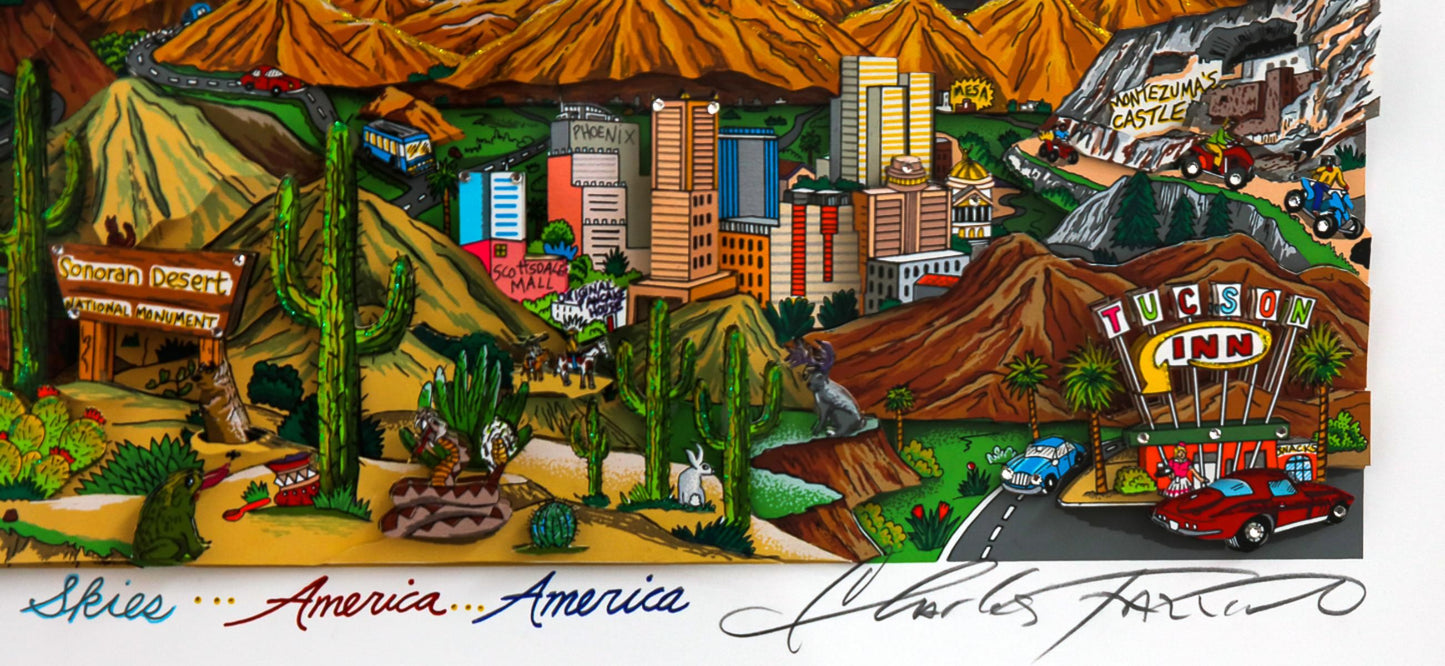 Charles Fazzino- 3D Construction Silkscreen Serigraph "O BEAUTIFUL FOR SPACIOUS SKIES, AMERICA, AMERICA (Orange)"