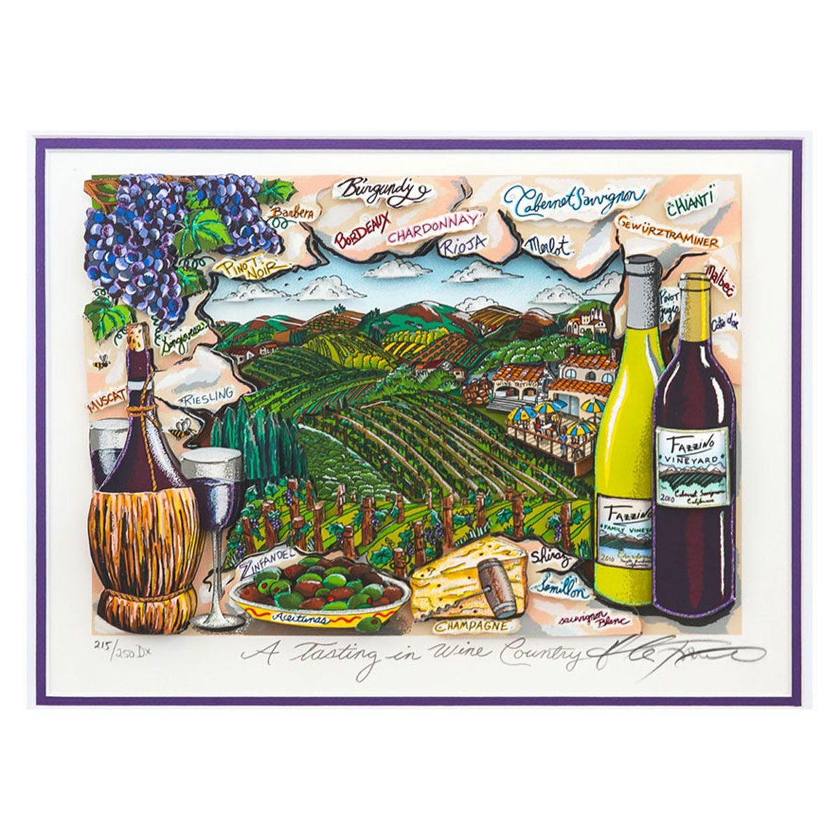 Charles Fazzino- 3D Construction Silkscreen Serigraph "A Tasting in Wine Country"
