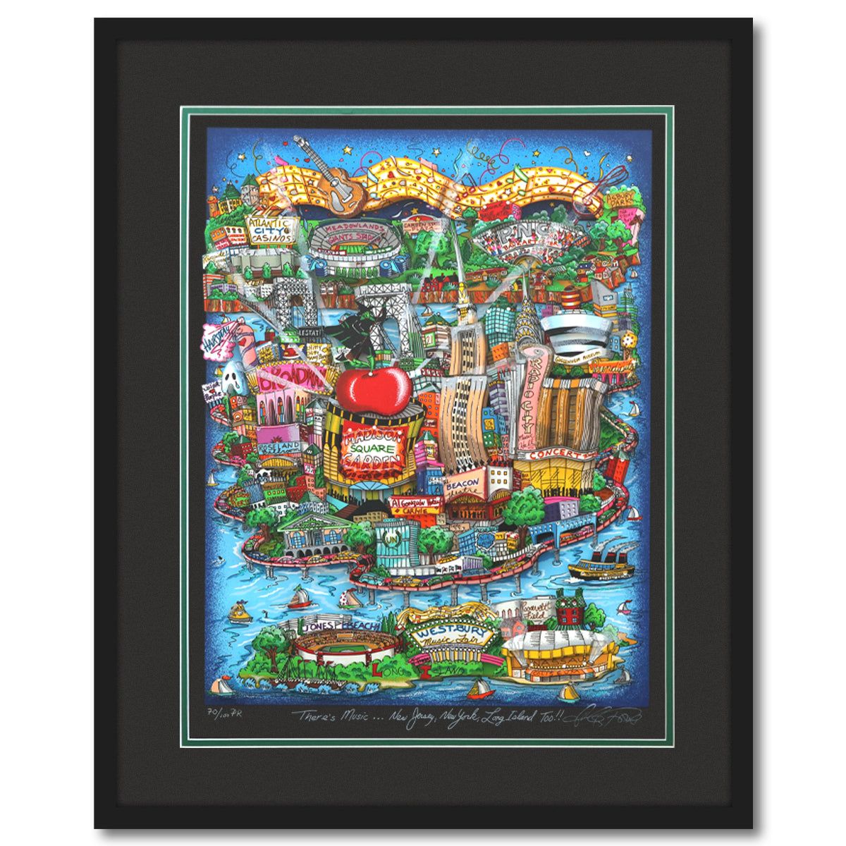Charles Fazzino- 3D Construction Silkscreen Serigraph "There's Music: New Jersey, New York, Long Island Too!!"