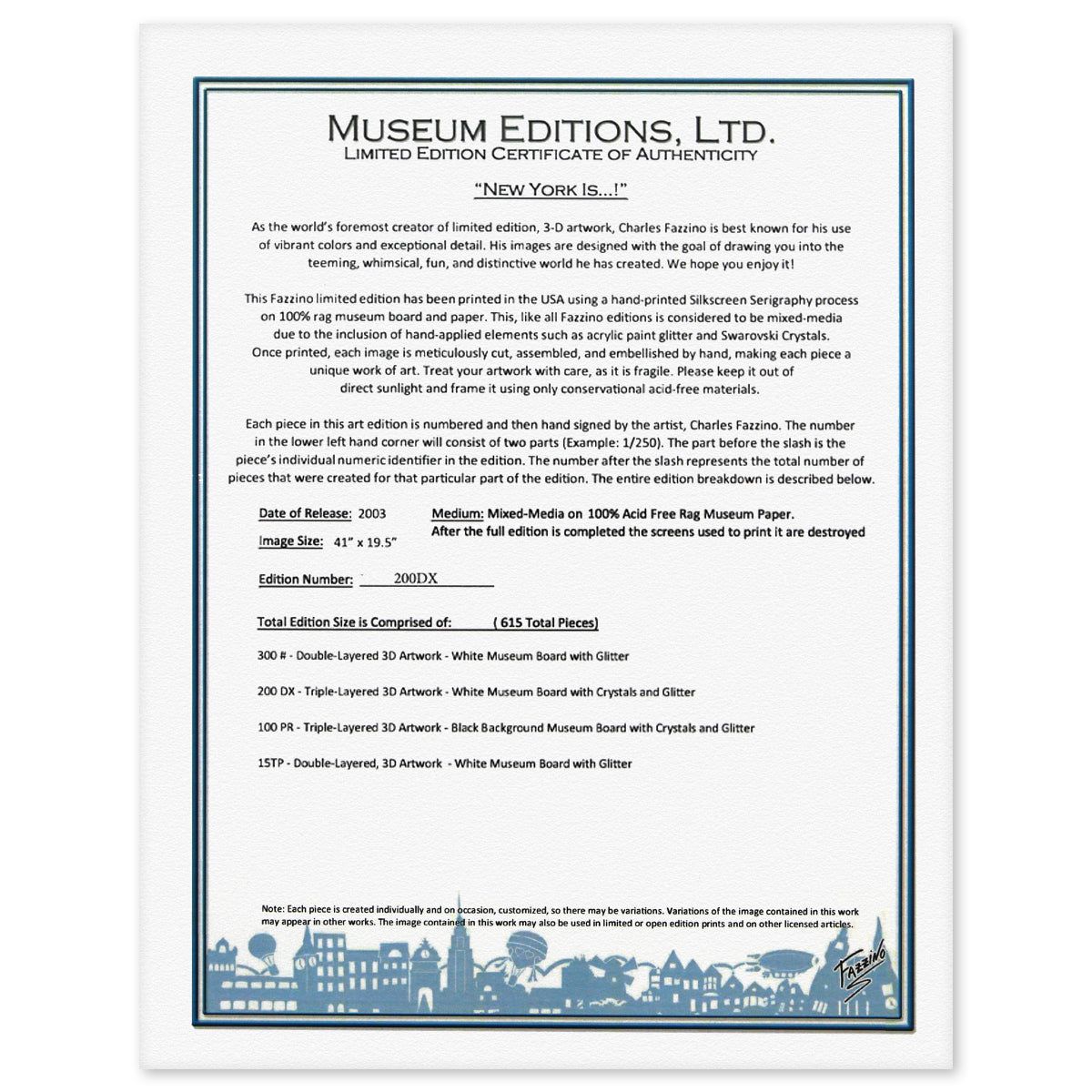 Charles Fazzino- 3D Construction Silkscreen Serigraph "NEW YORK IS, "