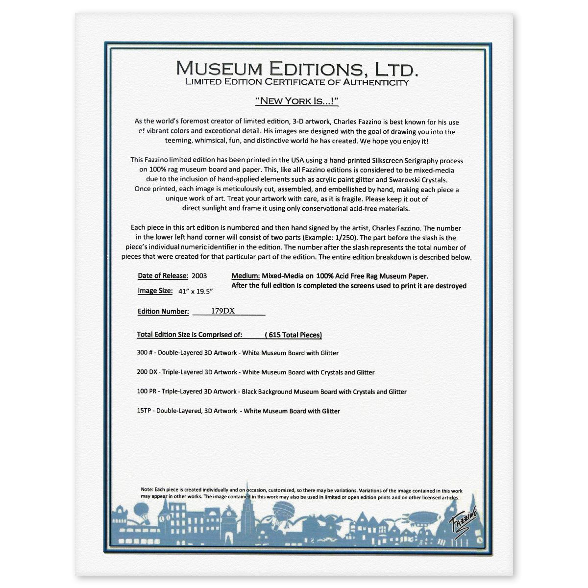 Charles Fazzino- 3D Construction Silkscreen Serigraph "NEW YORK IS, "