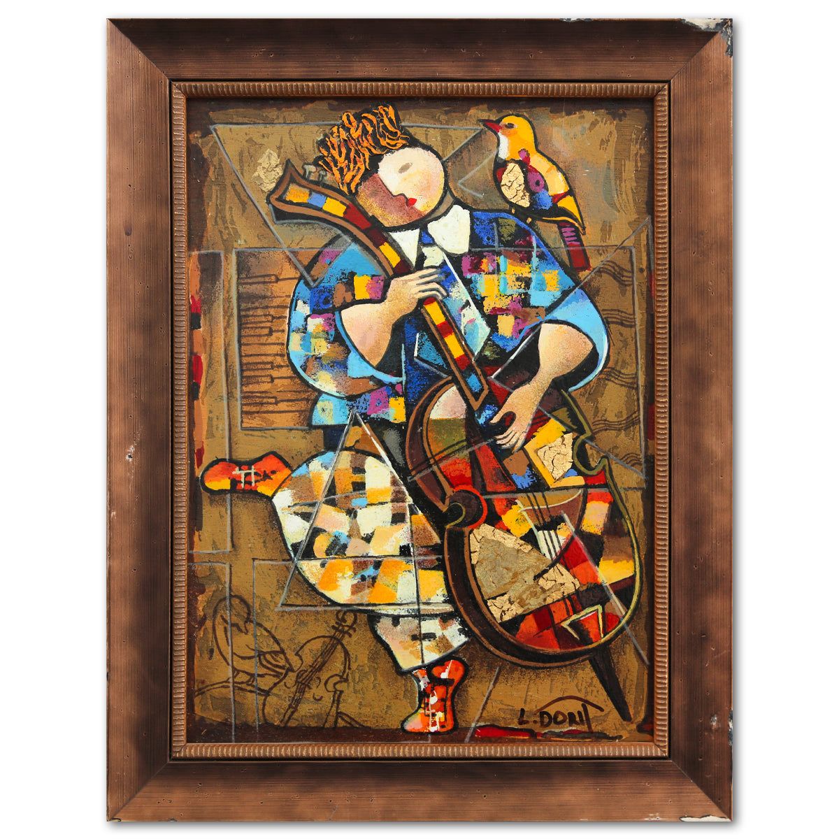 Dorit Levy- Hand Emelished Serigraph on Wood "The Cellist"