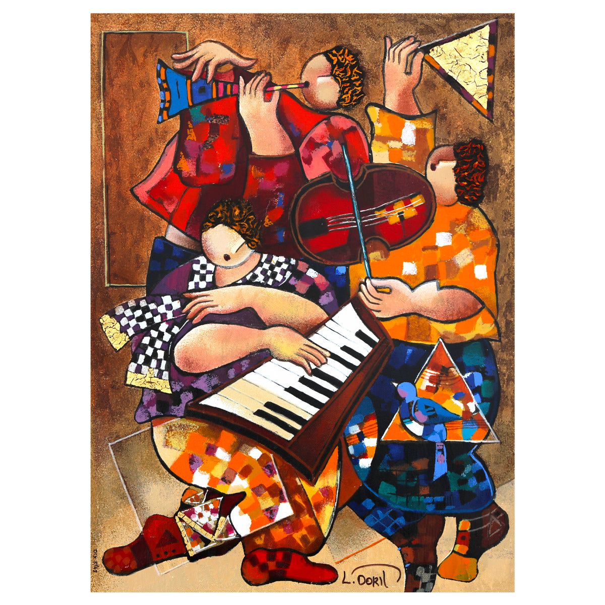 Dorit Levy- Hand Embelished Serigraph on Canvas "Ensemble"