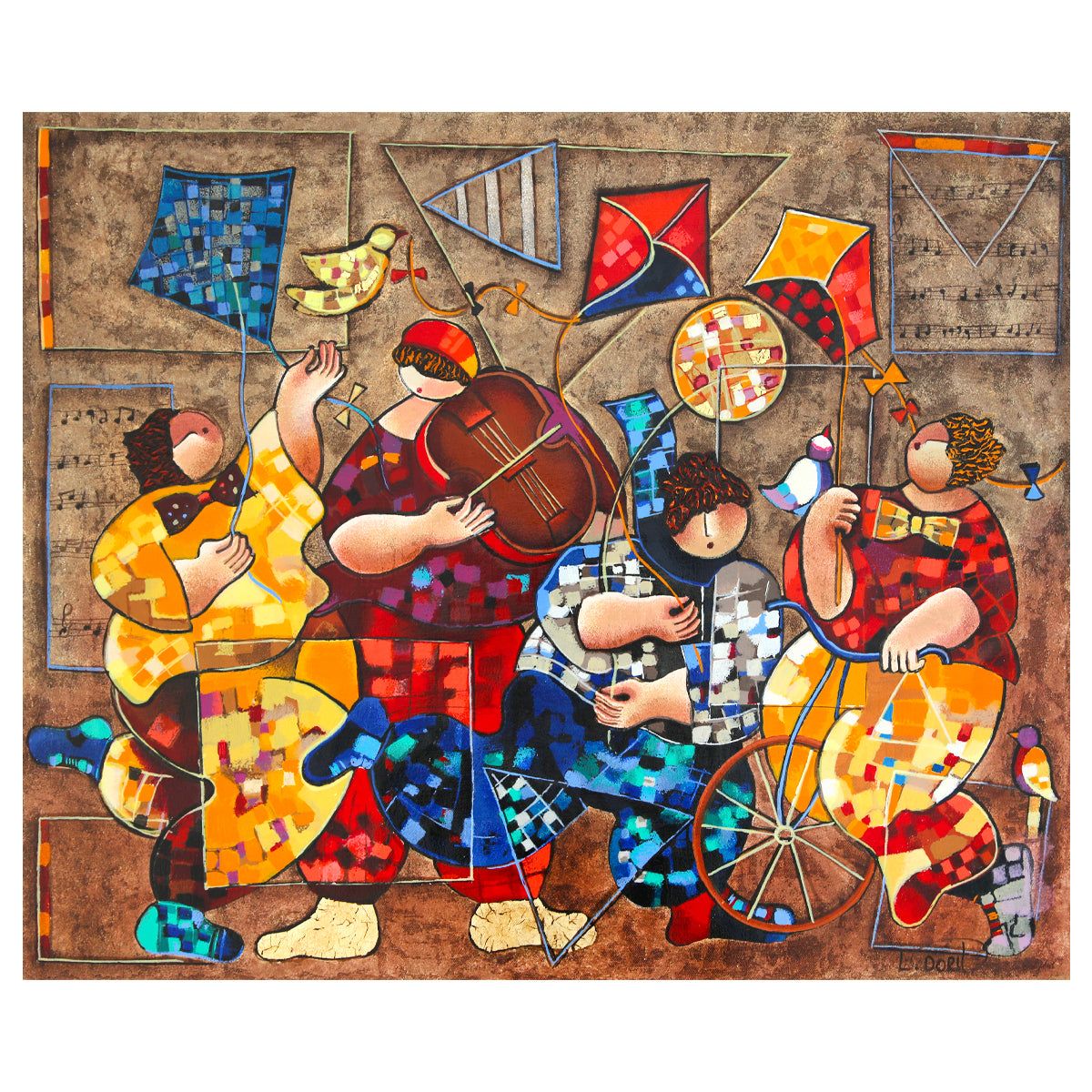 Dorit Levy- Hand Embelished Serigraph on Canvas "Festival"