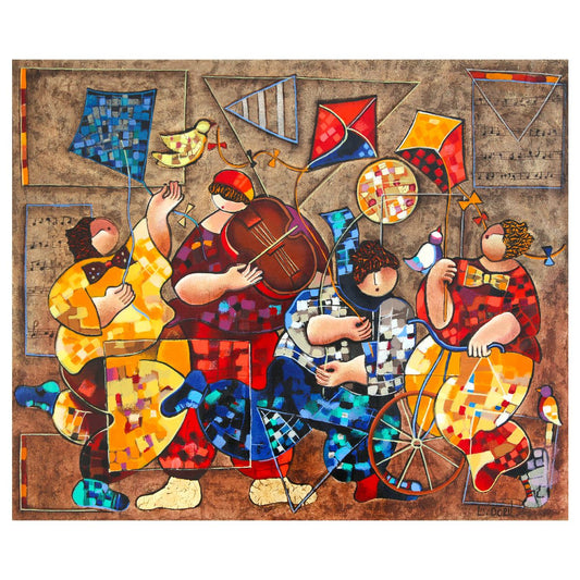 Dorit Levy- Hand Embelished Serigraph on Canvas "Festival"