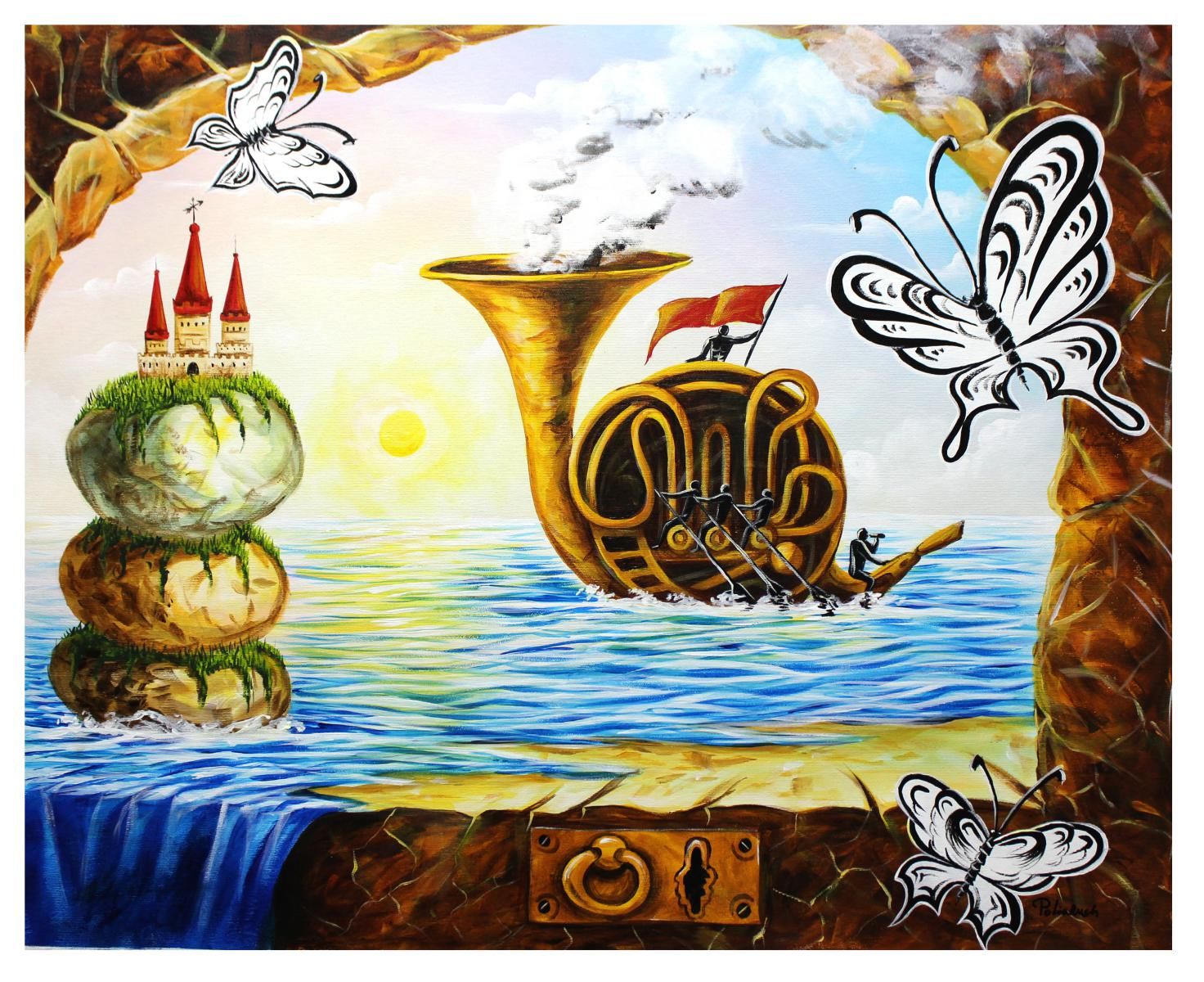 Eugene Poliarush- Original Oil on Canvas "Musical Boat"