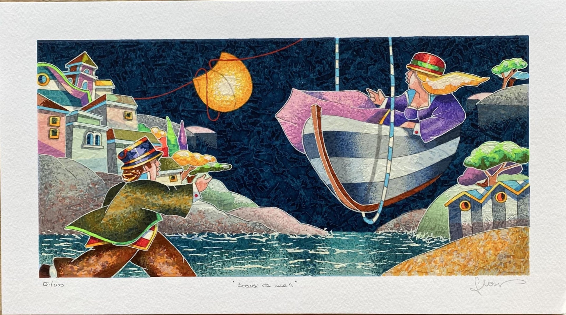 Francesco Nesi- Original Serigraph on Paper "SCENDI DA ME"