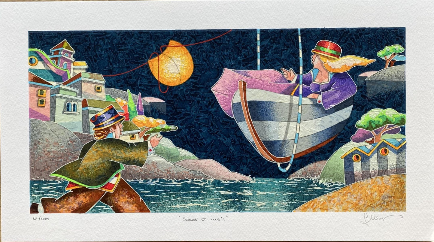 Francesco Nesi- Original Serigraph on Paper "SCENDI DA ME"