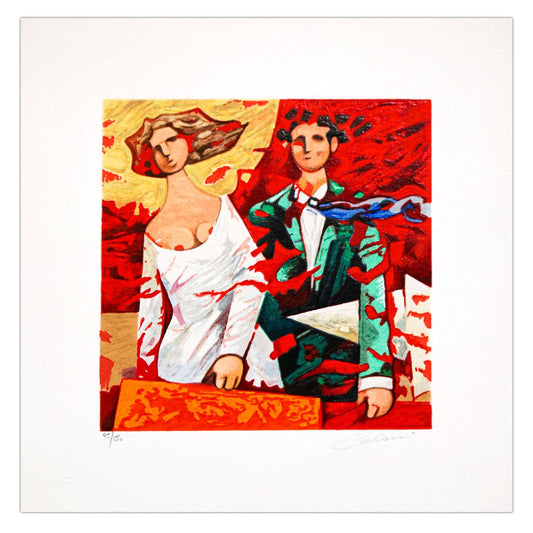 Giampaolo Talani- SIlkscreen on Paper "Partenze Rosse"