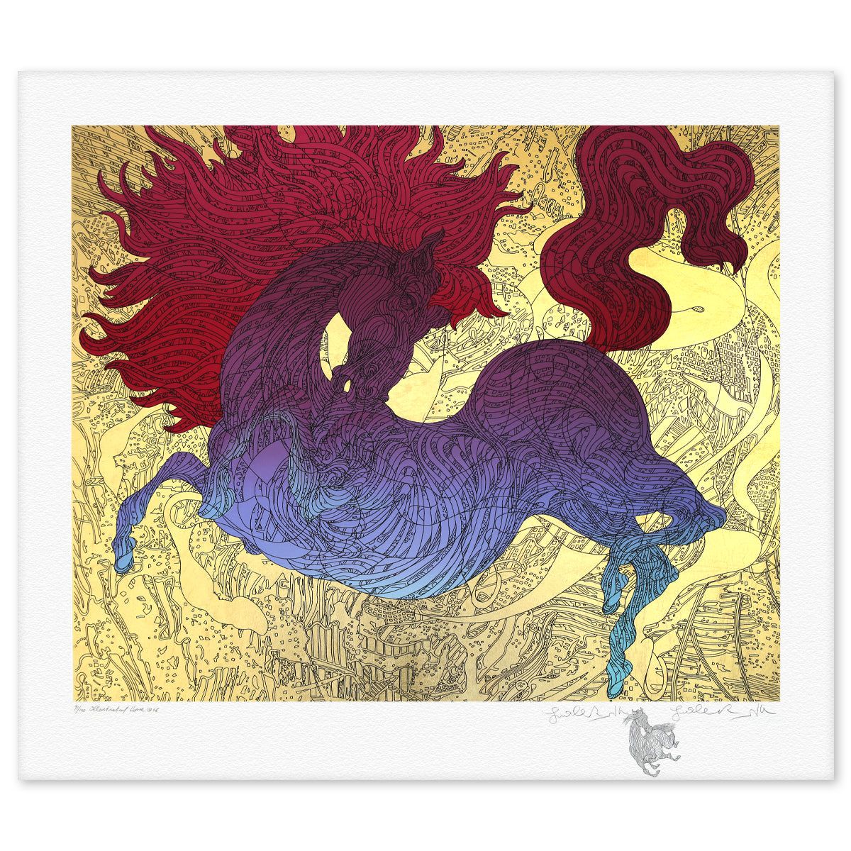Guillaume Azoulay- Gold Leaf Serigraph "Le Cheval Ilustre"