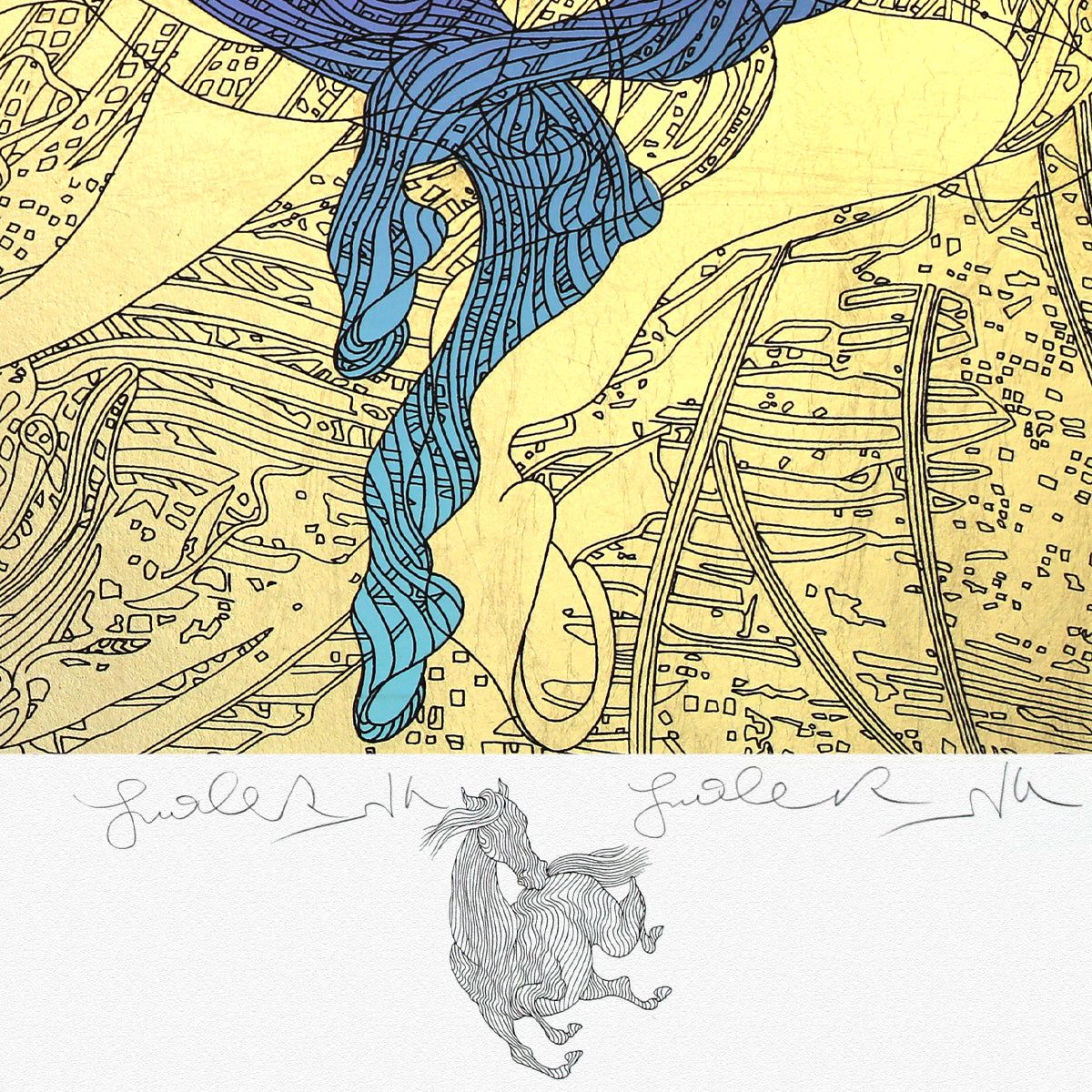 Guillaume Azoulay- Gold Leaf Serigraph "Le Cheval Ilustre"