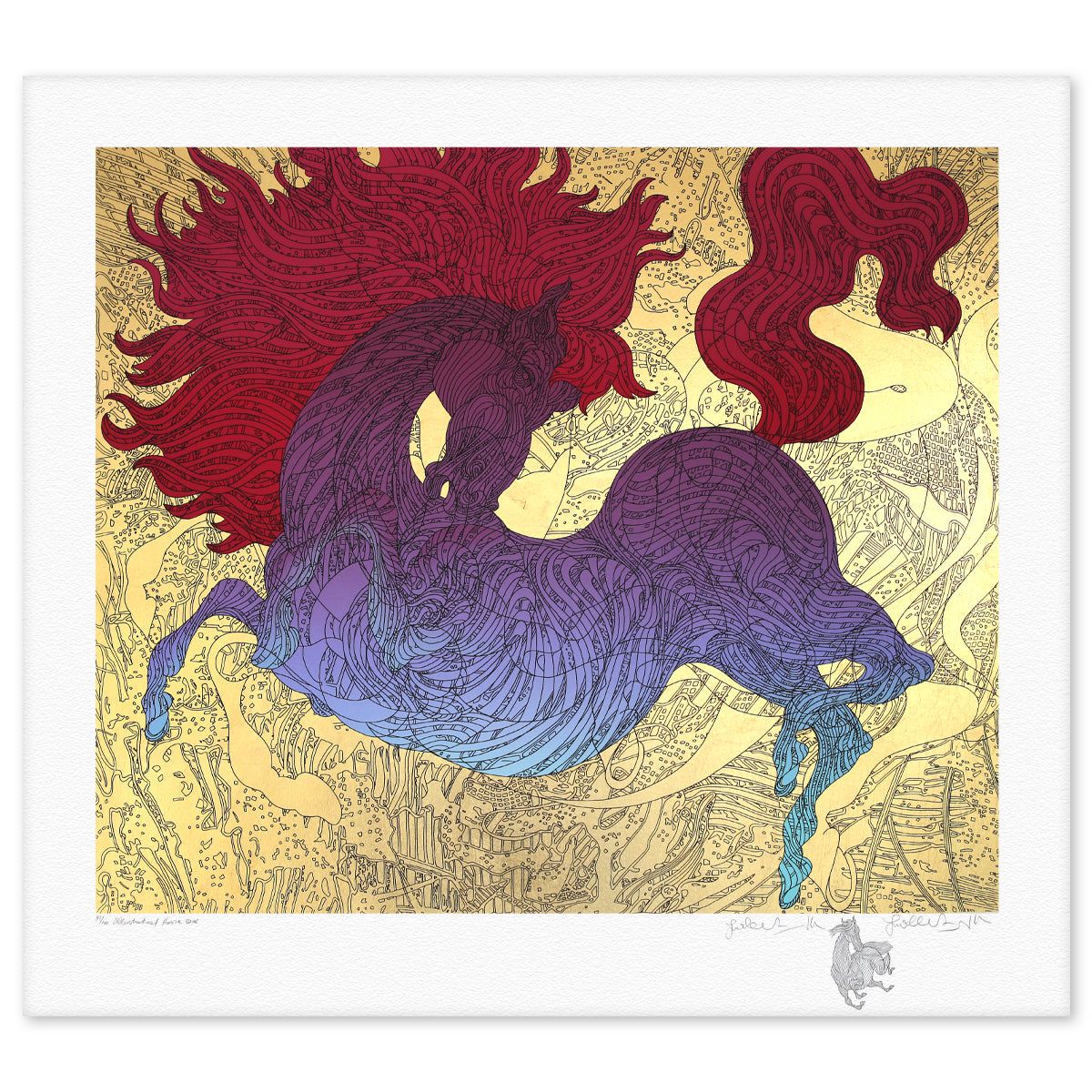 Guillaume Azoulay- Gold Leaf Serigraph "Le Cheval Ilustre"