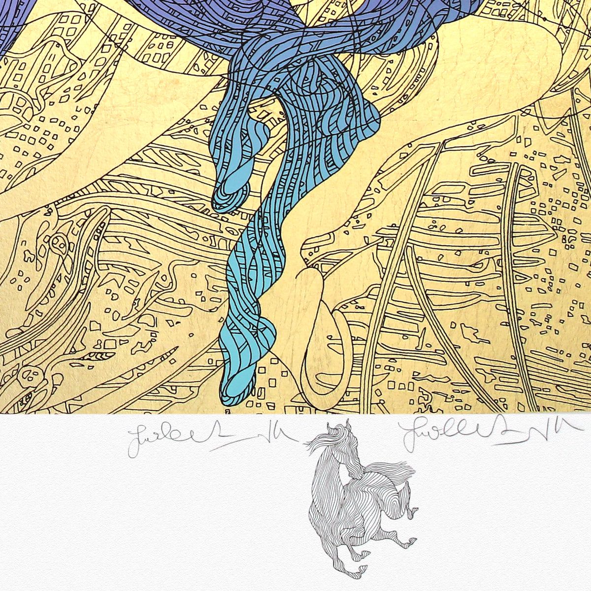 Guillaume Azoulay- Gold Leaf Serigraph "Le Cheval Ilustre"