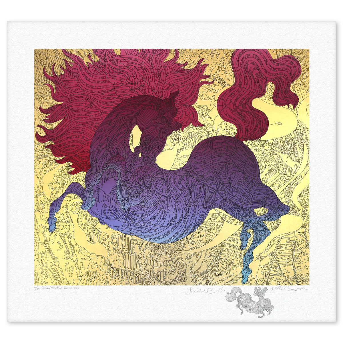 Guillaume Azoulay- Gold Leaf Serigraph "Le Cheval Ilustre"