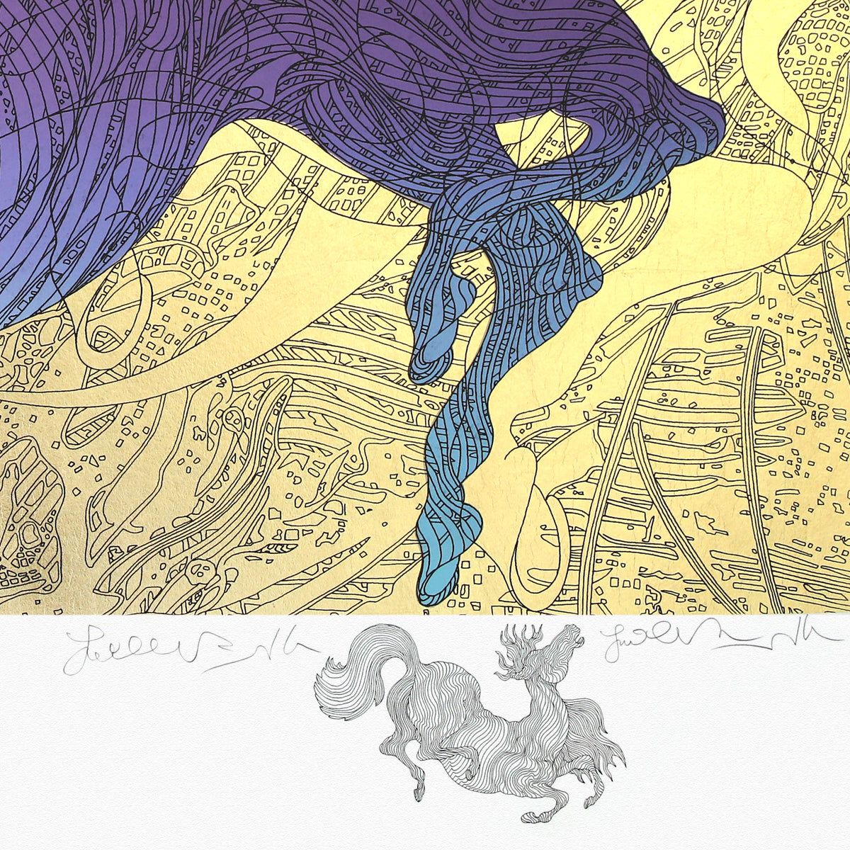 Guillaume Azoulay- Gold Leaf Serigraph "Le Cheval Ilustre"