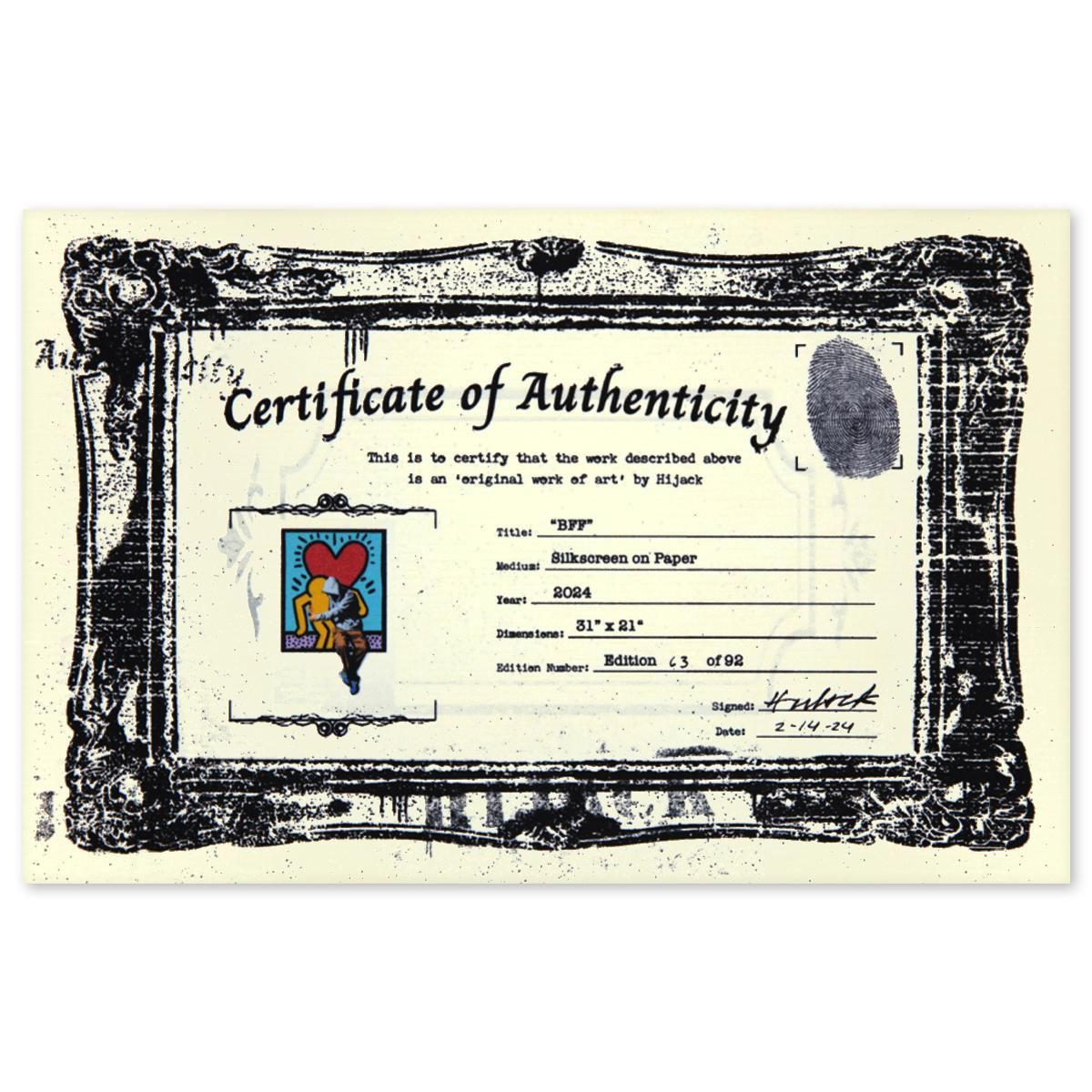 Hijack- Serigraph in Colors on Paper "BFF"