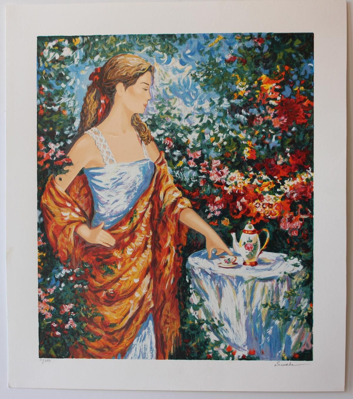 Igor Semeko- Original Serigraph on Paper "Tea Time"