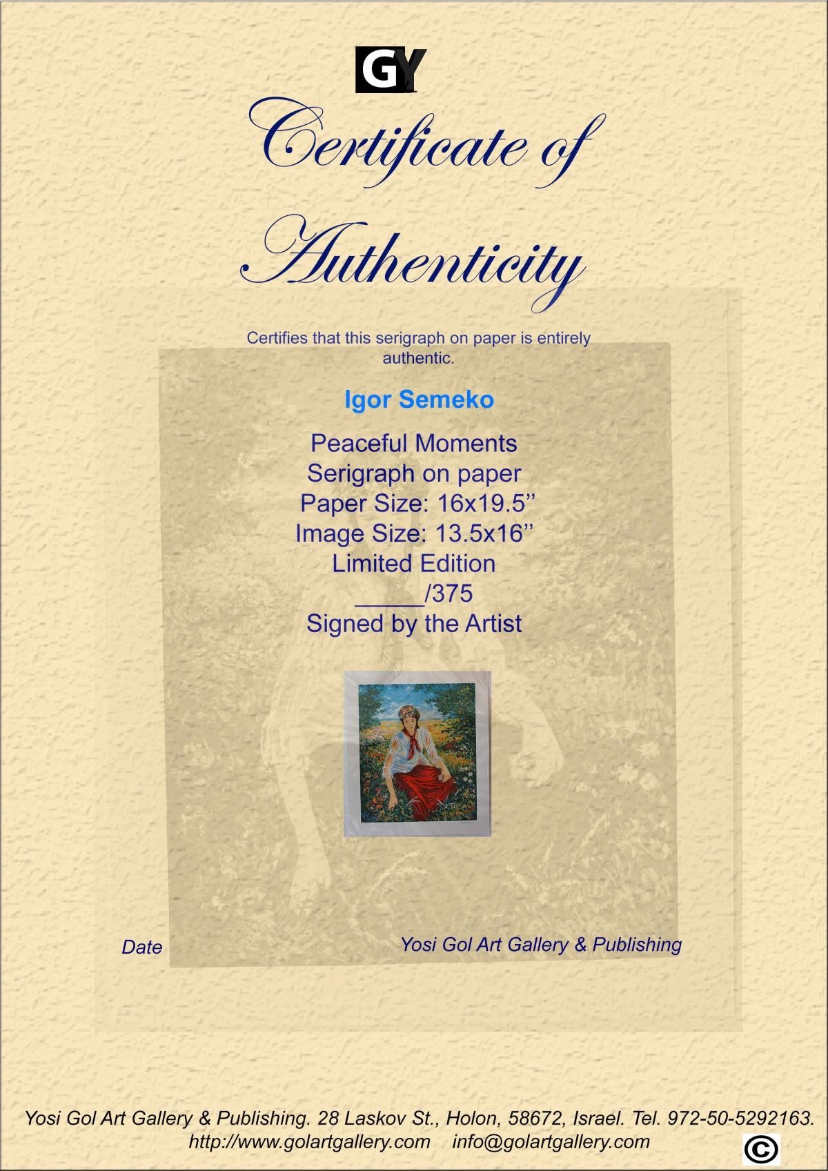 Igor Semeko- Original Serigraph on Paper "Peaceful Moments"