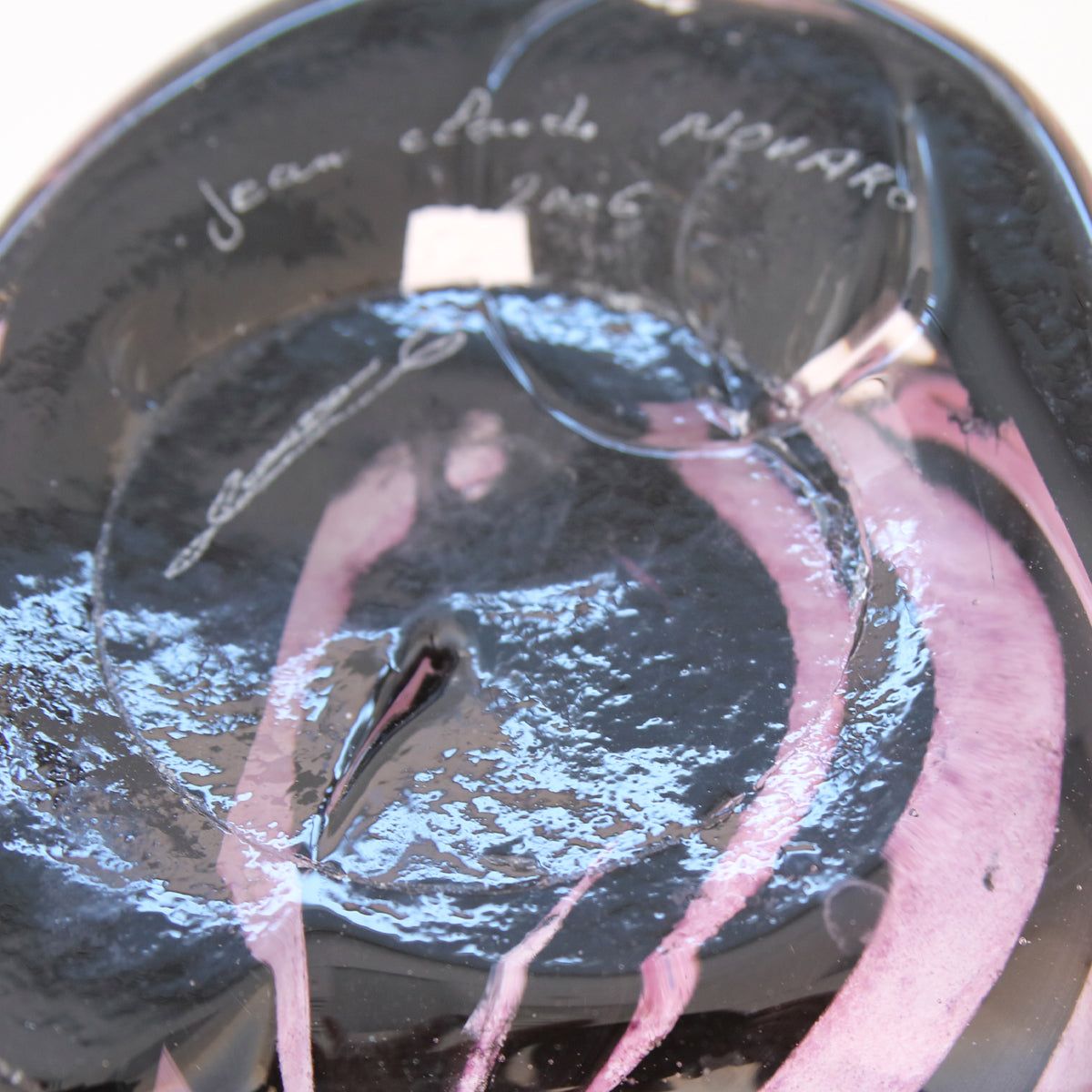 Jean-Claude Novaro- Handmade Glass "Striped Vase Pink and Black"