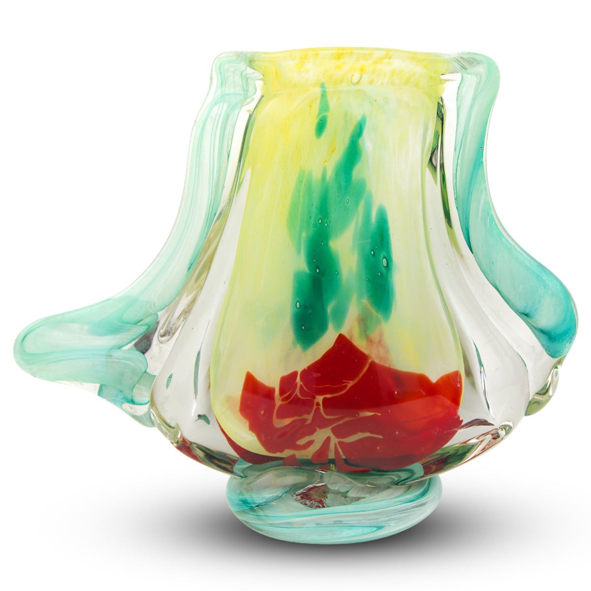 Jean-Claude Novaro- Handmade Glass "Flat Handle Vase, Lime & Yellow"