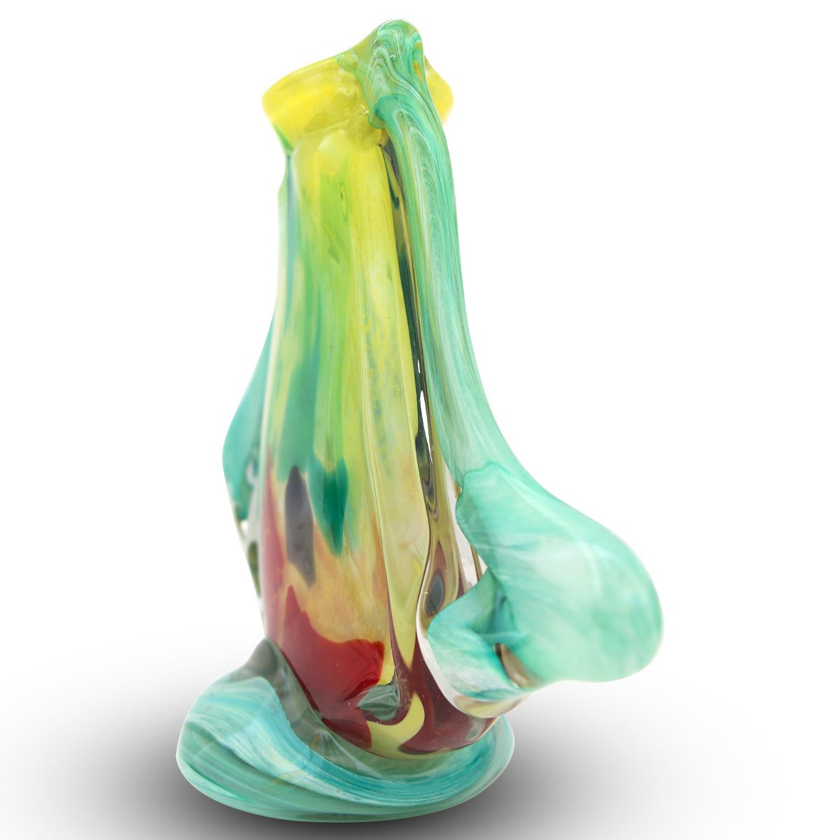 Jean-Claude Novaro- Handmade Glass "Flat Handle Vase, Lime & Yellow"