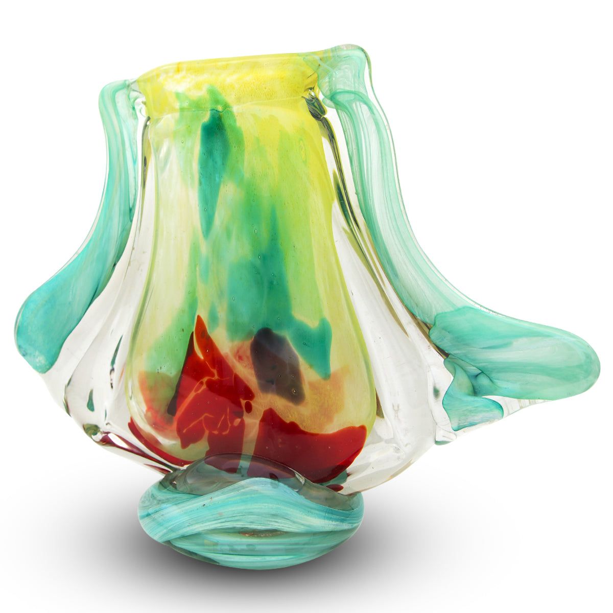 Jean-Claude Novaro- Handmade Glass "Flat Handle Vase, Lime & Yellow"