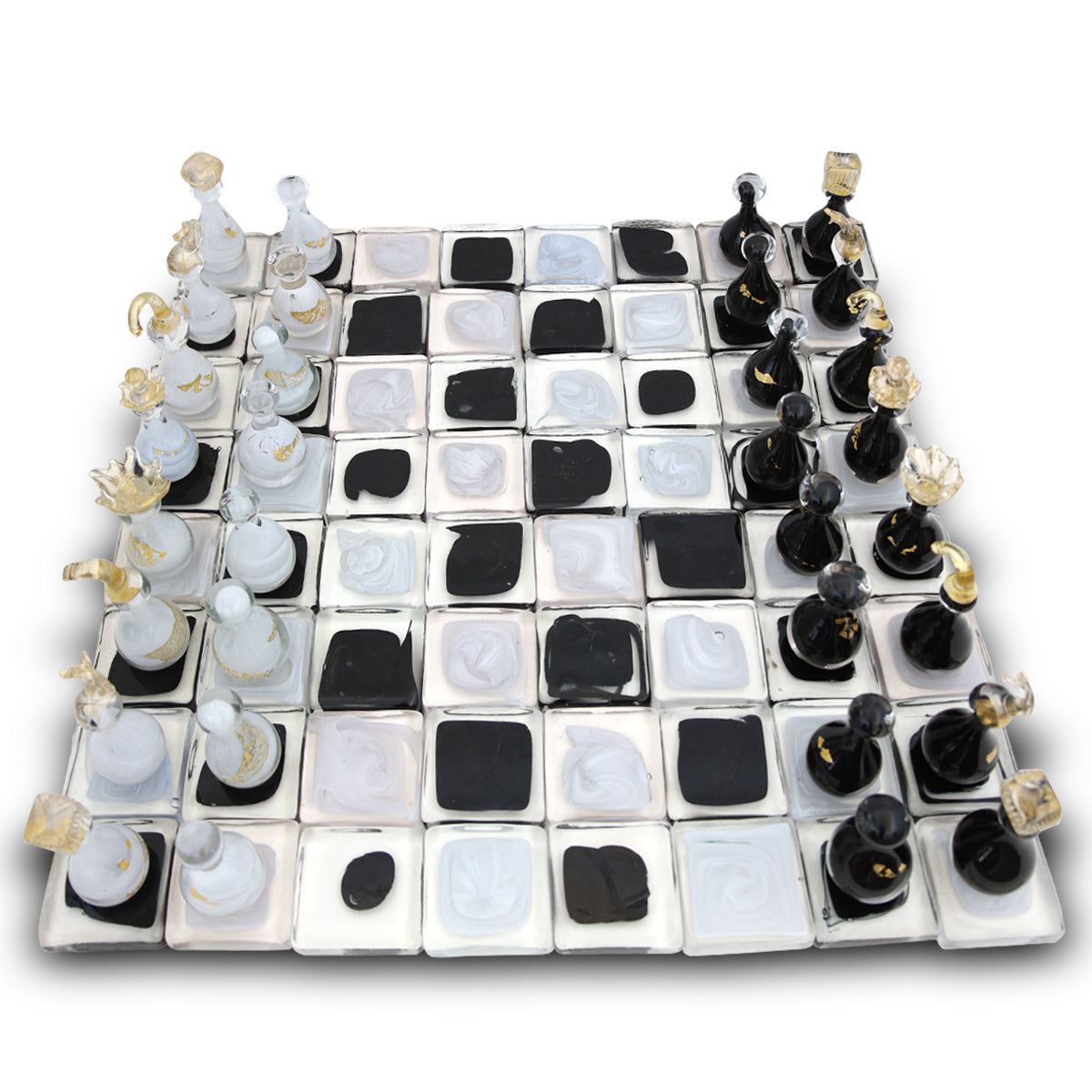 Jean-Claude Novaro- Black and White Hand Blown Glass Chess Set