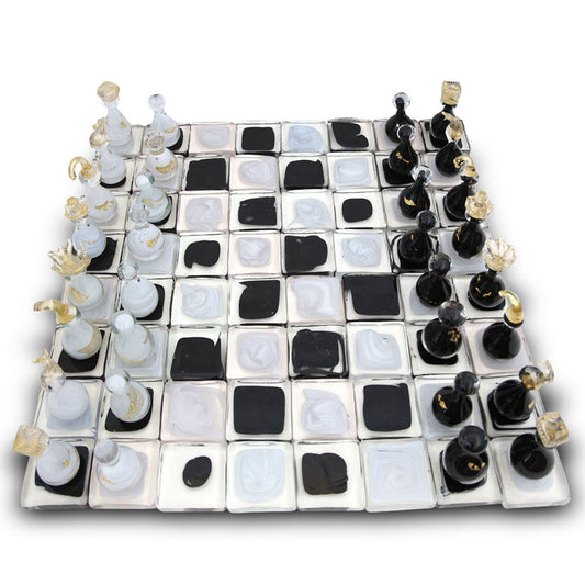 Jean-Claude Novaro- Black and White Hand Blown Glass Chess Set