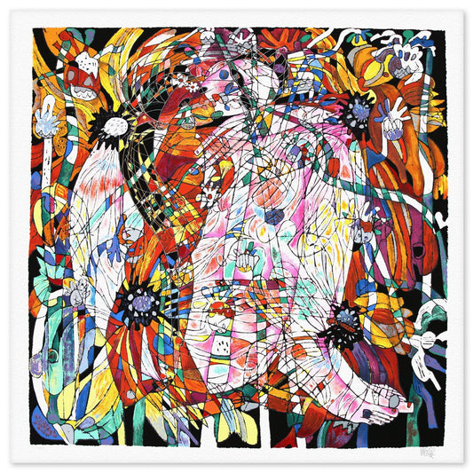 Jian Tie Feng- Silkscreen "Blossoming Flowers"