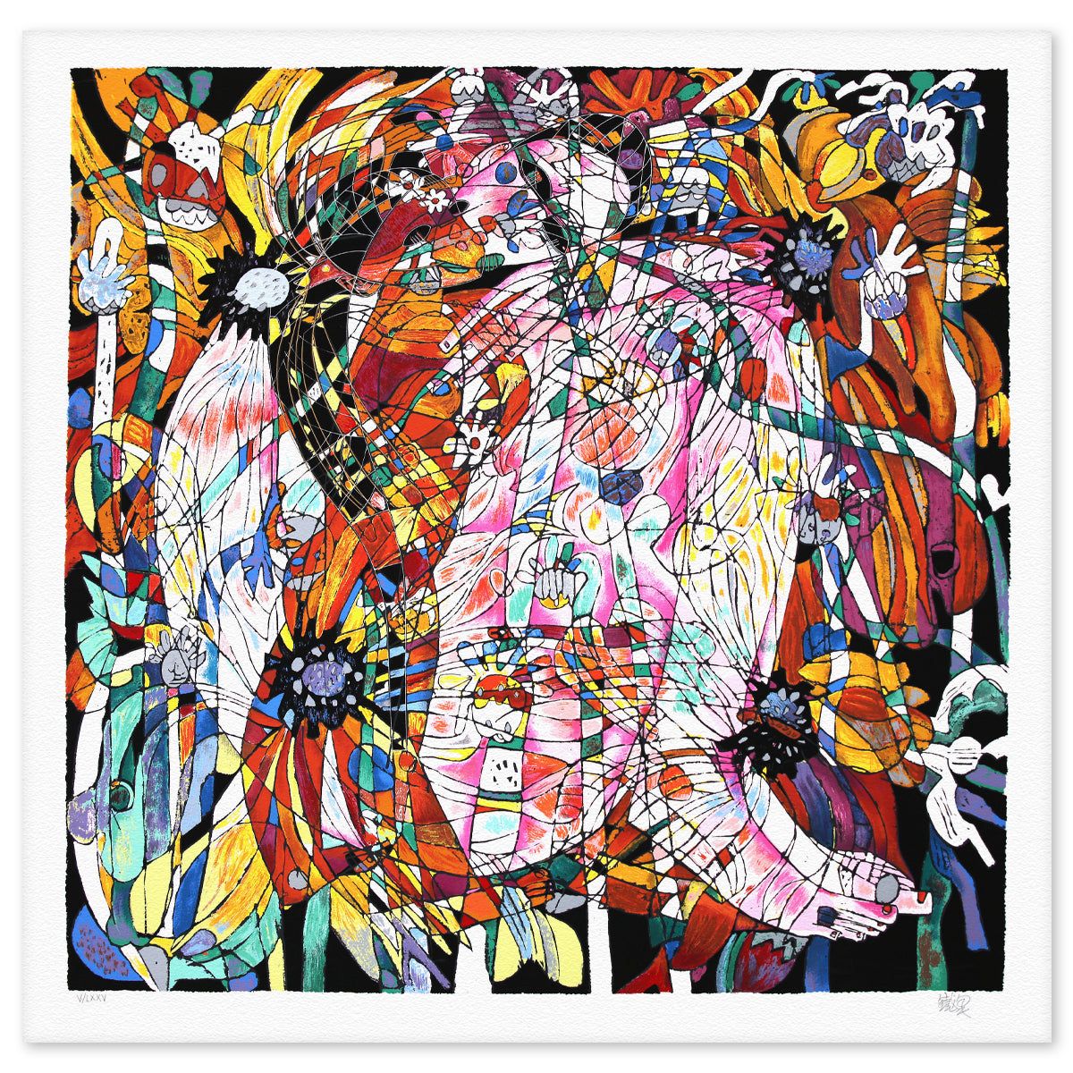 Jian Tie Feng- Silkscreen "Blossoming Flowers"