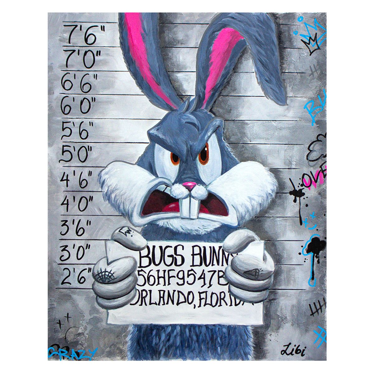 Libi- Original Acrylic on Canvas "Angry Bunny"