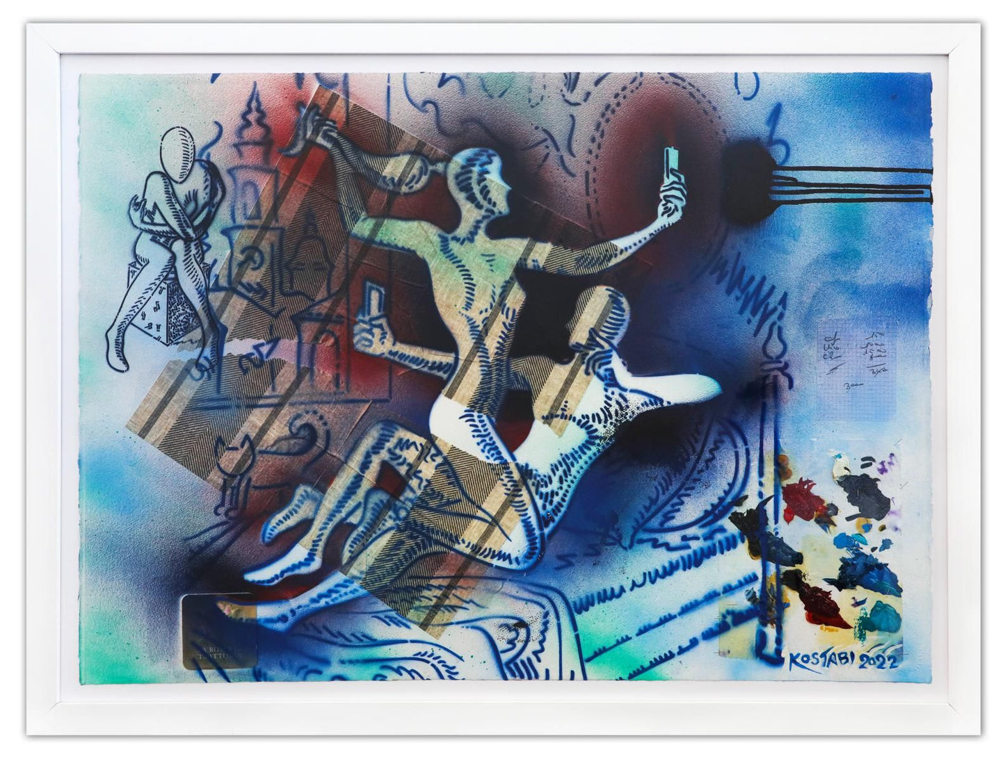 Mark Kostabi- Original Mixed Media on Paper "Tipping High, 2022"