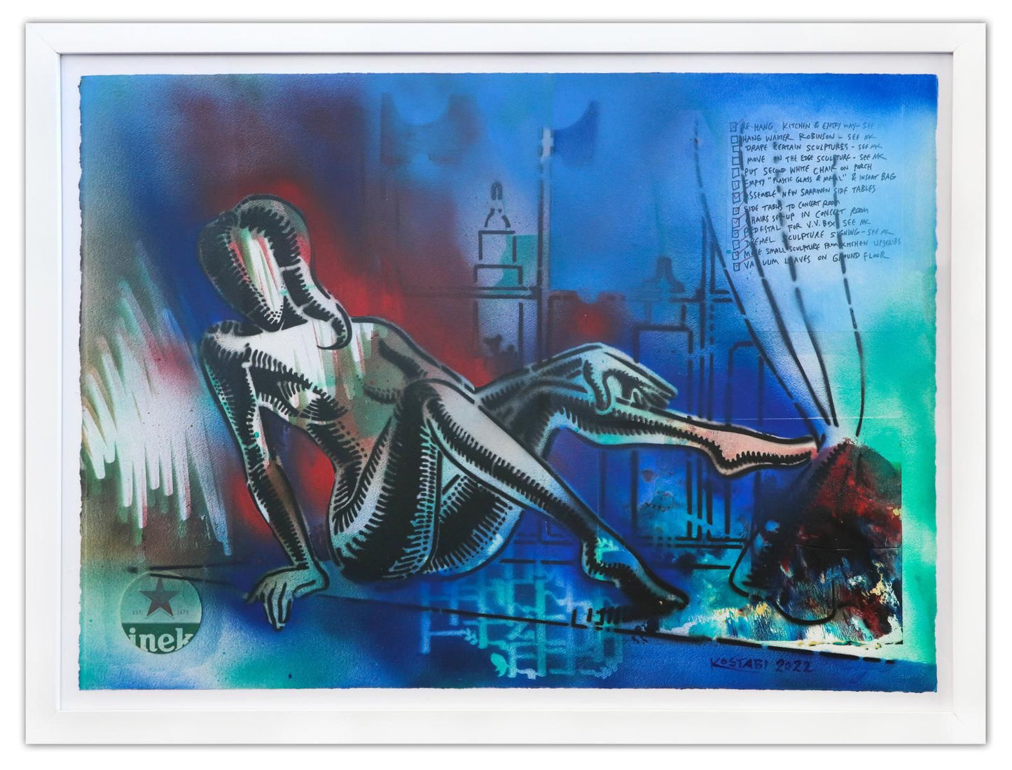 Mark Kostabi- Original Mixed Media on Paper "Dreaming of Happy Hour, 2022"
