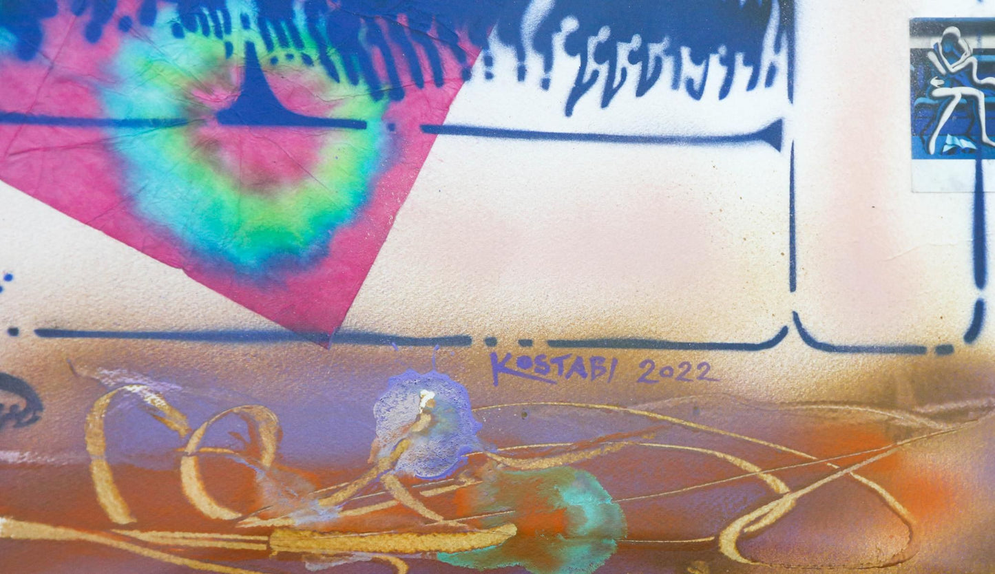 Mark Kostabi- Original Mixed Media on Paper "On Board, 2022"