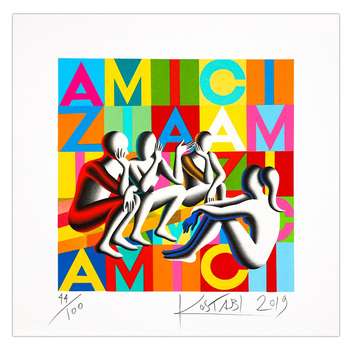 Mark Kostabi- SIlkscreen on Paper "Gossip Club"