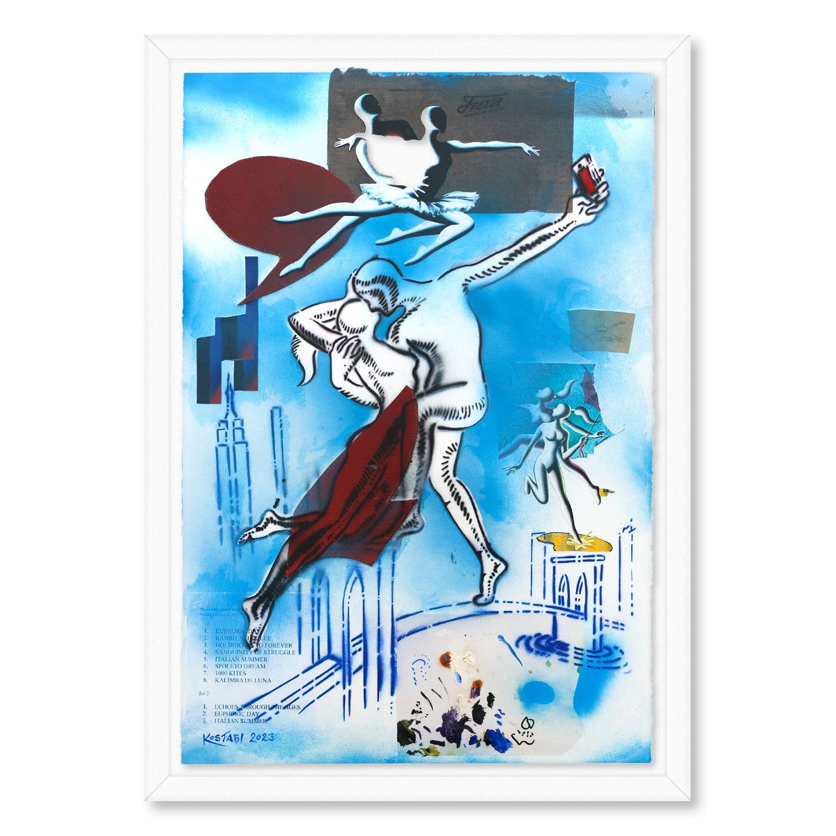 Mark Kostabi- Original Mixed Media on Paper "Euphoric Day"