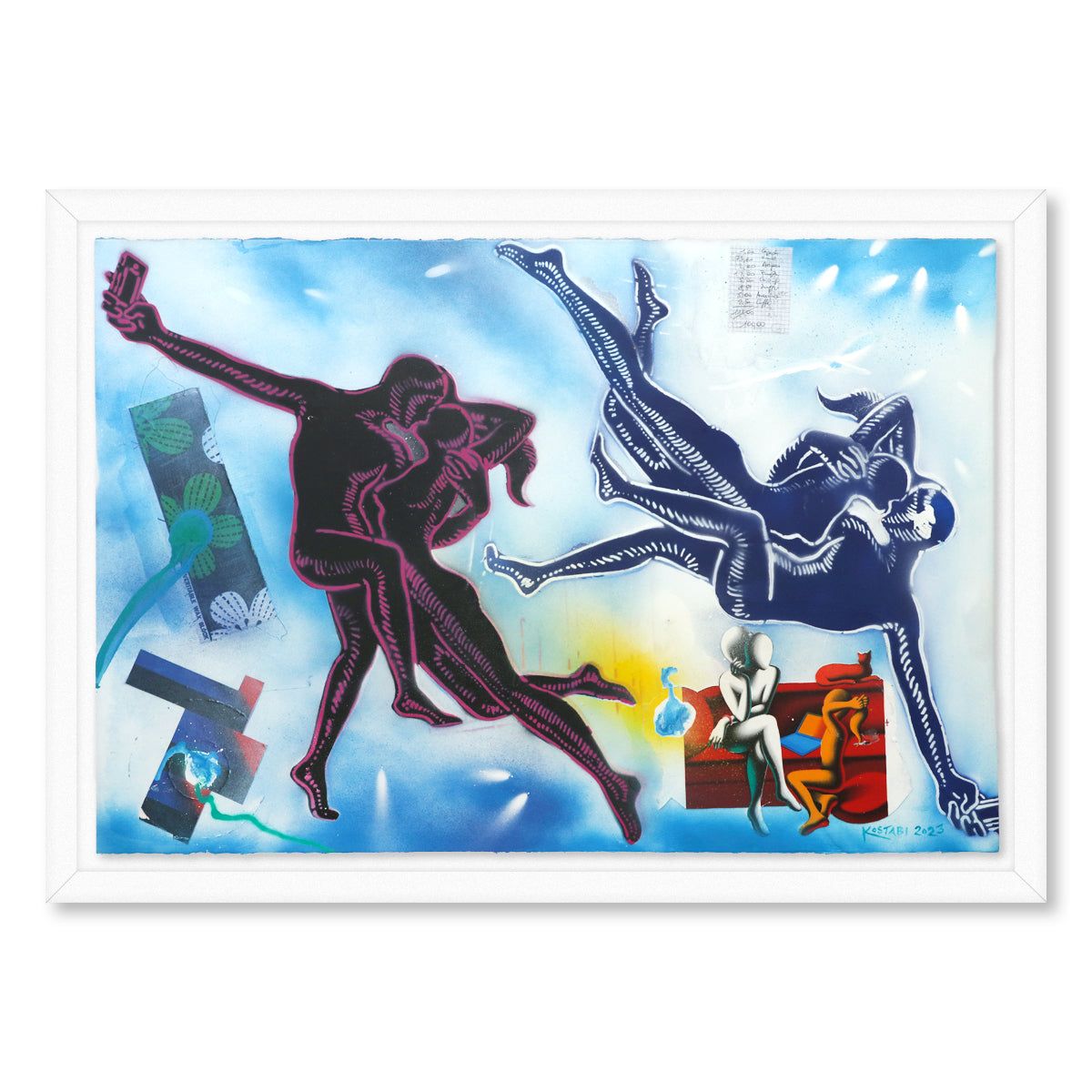 Mark Kostabi- Original Mixed Media on Paper "Echos of Tomorrow"