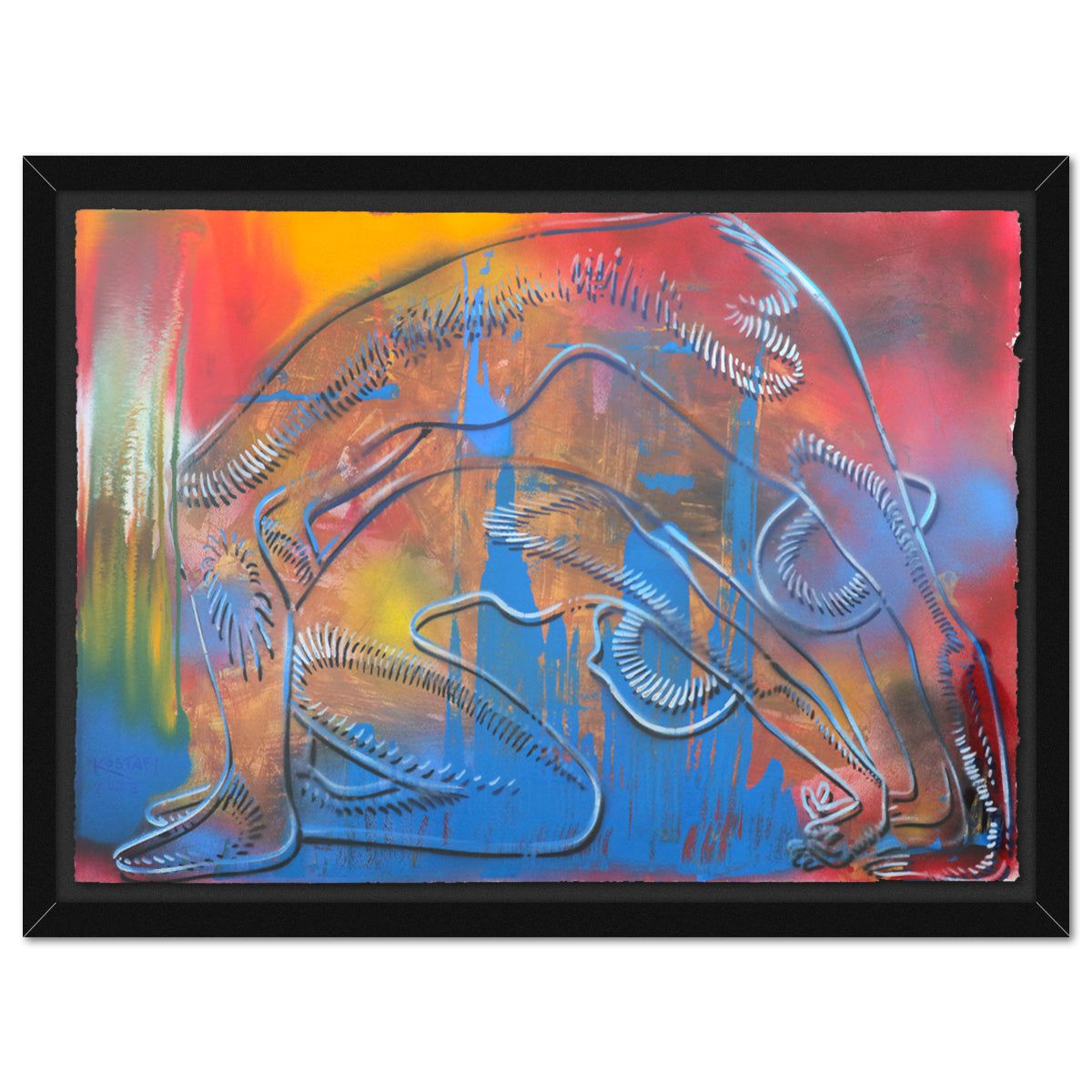 Mark Kostabi- Original Mixed Media on Paper "The Power Of Two"