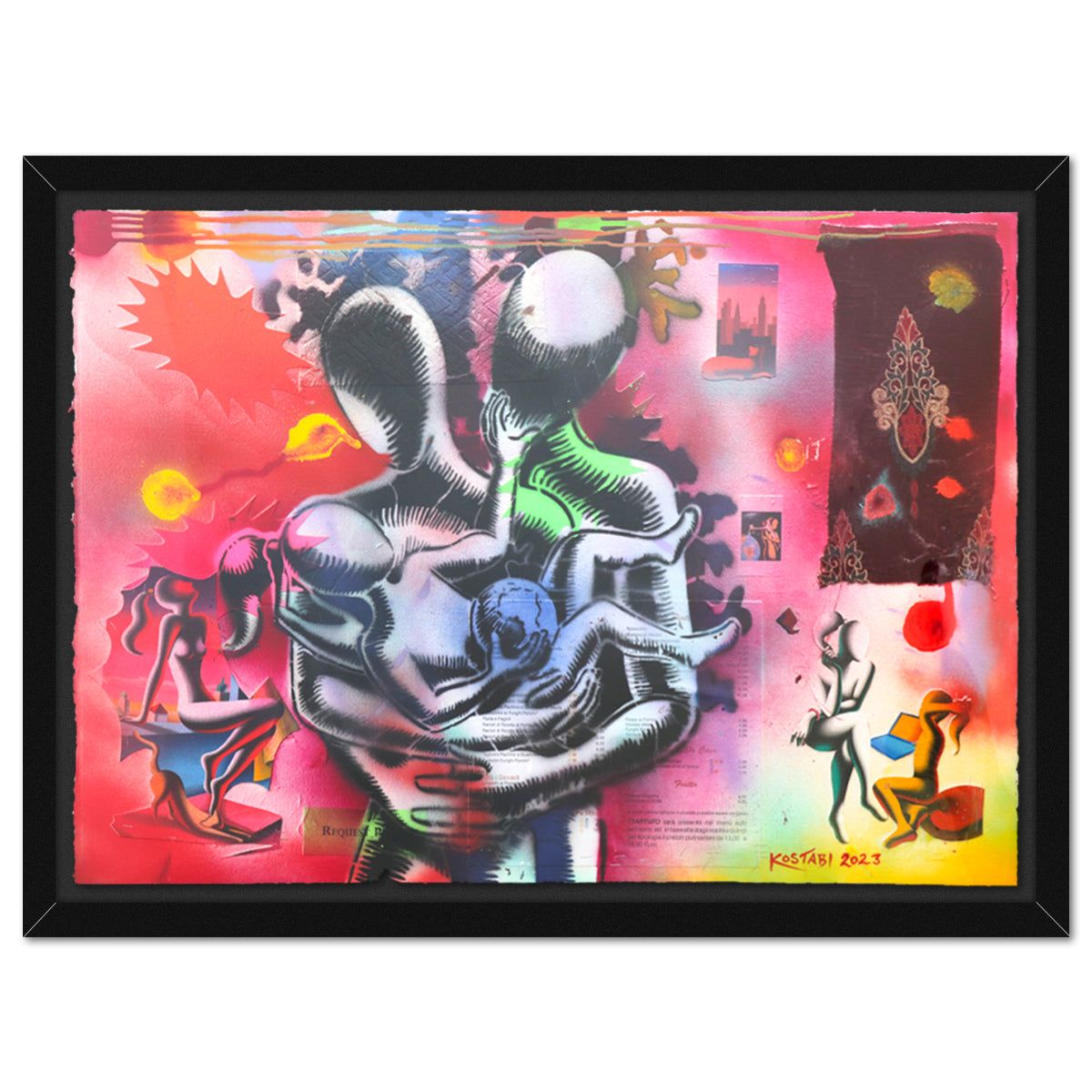 Mark Kostabi- Original Mixed Media on Paper "The Next Generation"