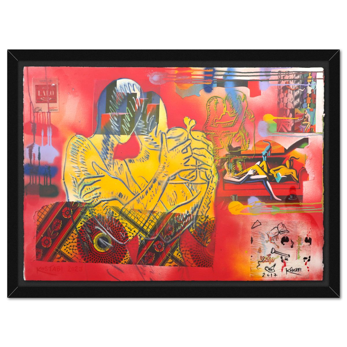 Mark Kostabi- Original Mixed Media on Paper "The Part Starts Here"