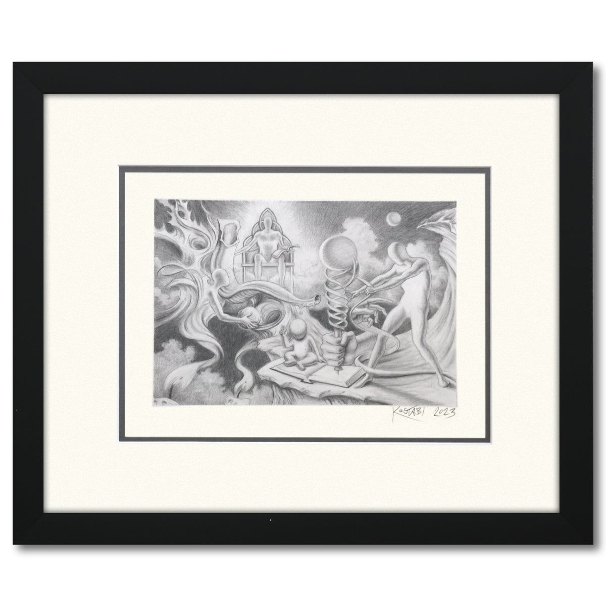 Mark Kostabi- Original Drawing on Paper "Knowledge Unvelled"