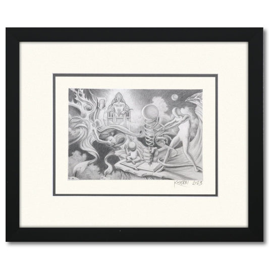 Mark Kostabi- Original Drawing on Paper "Knowledge Unvelled"