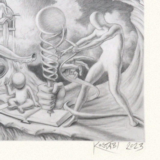 Mark Kostabi- Original Drawing on Paper "Knowledge Unvelled"