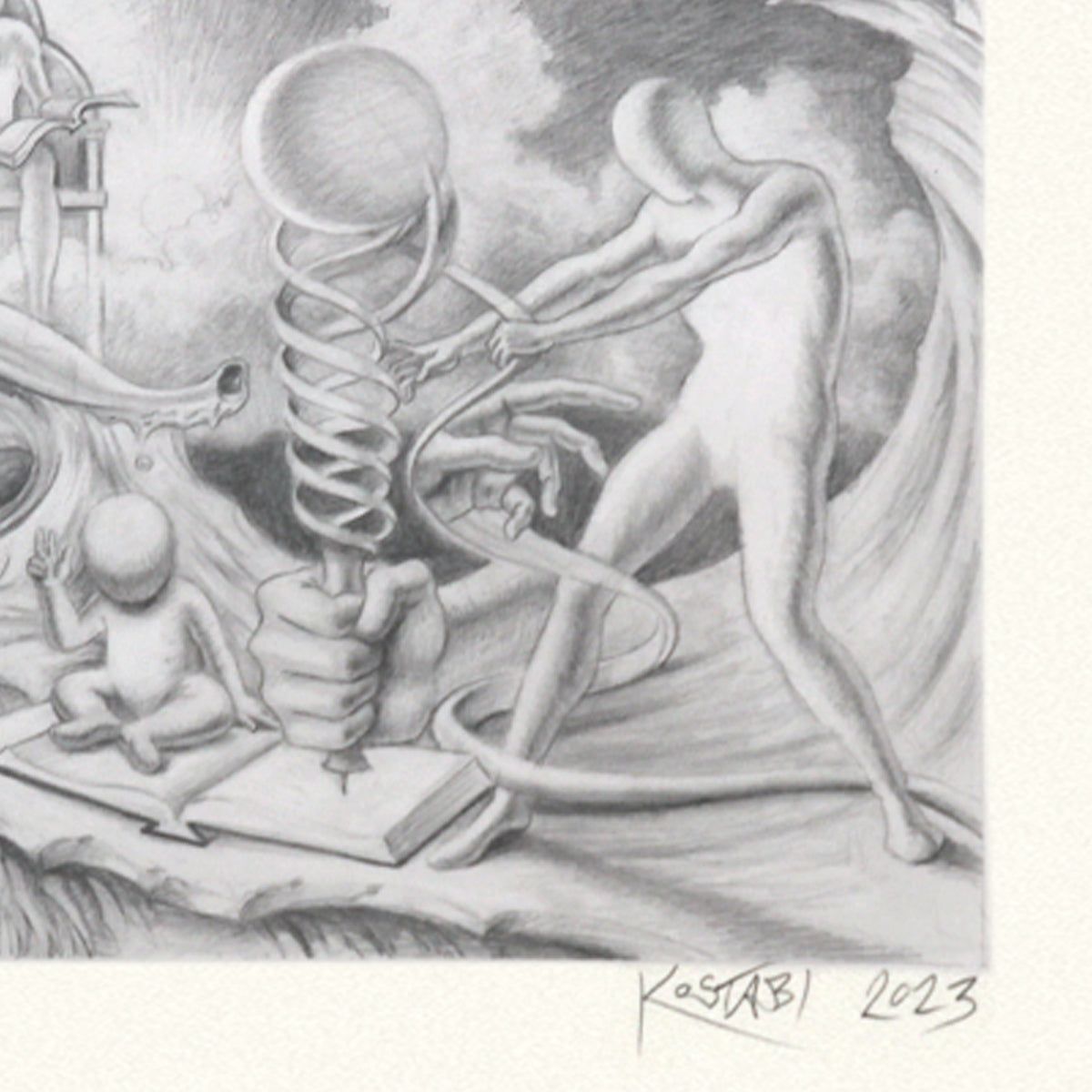 Mark Kostabi- Original Drawing on Paper "Knowledge Unvelled"