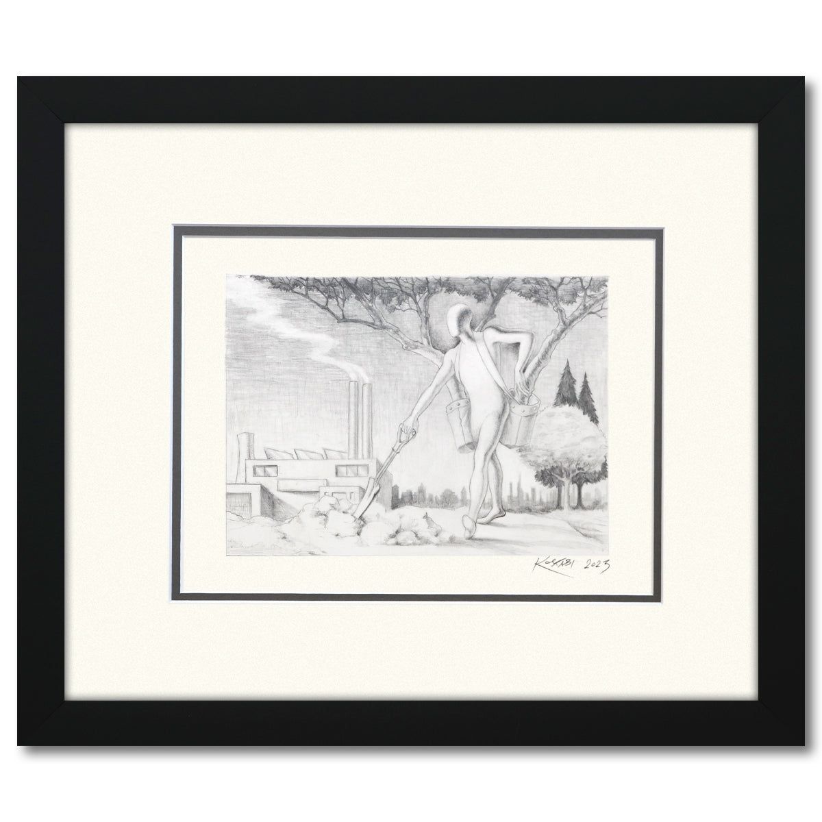 Mark Kostabi- Original Drawing on Paper "Human Nature's Resilience"